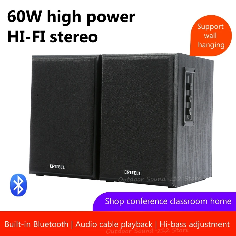 

2.0 Ch Stereo Active Speaker TV Home Theater System Speakers 60W Bookshelf Wall-mounted Sound Box Wooden Bluetooth Subwoofer