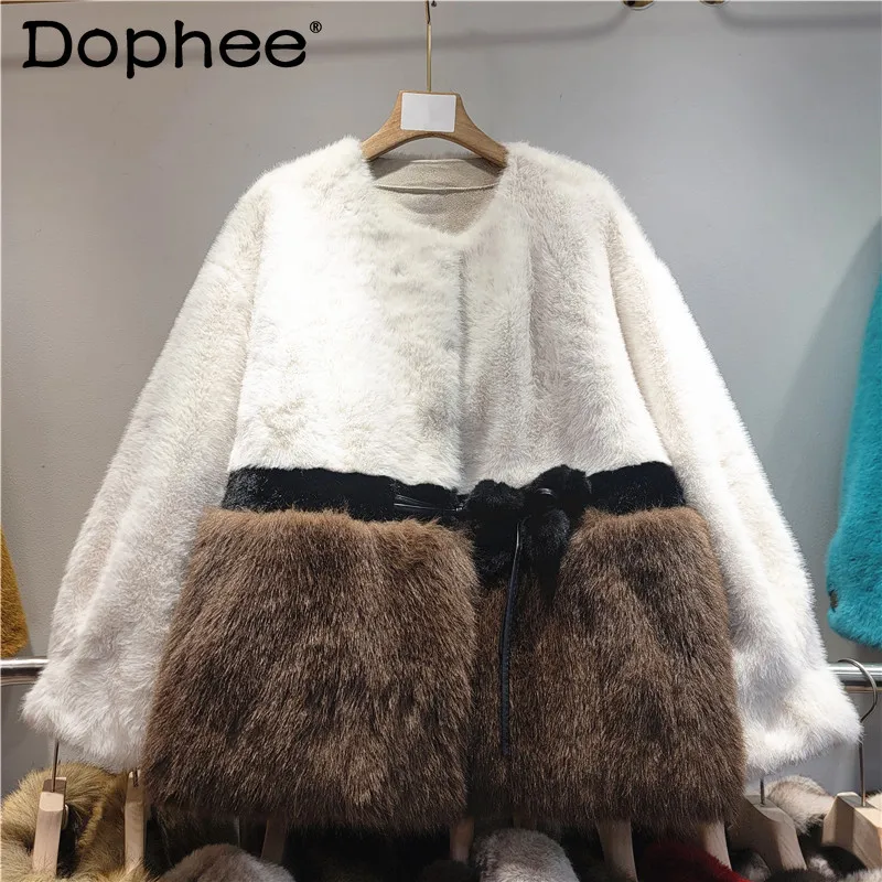 

Eco-friendly Mink Coat WomenWhite Faux Fur Coat Color Matching Imitation Fox Fur Women Jacket Winter Women Coat Warm 2024