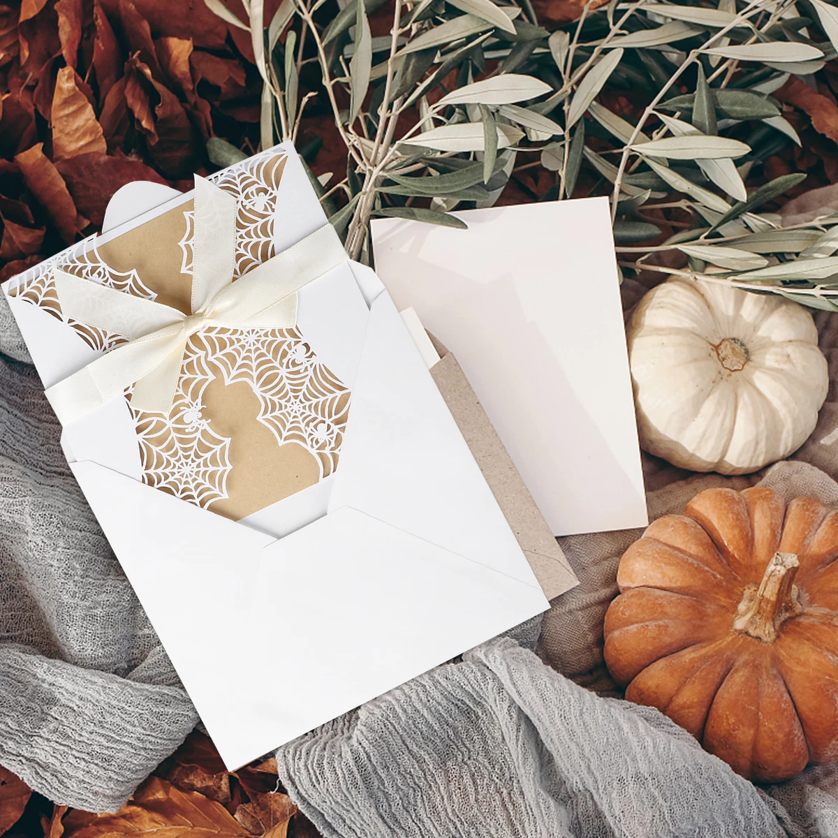 

10 Pcs Invitation Set Creative Halloween Invitations Kid Party Invites Lace Ribbon Spider Cards Envelopes Haloween