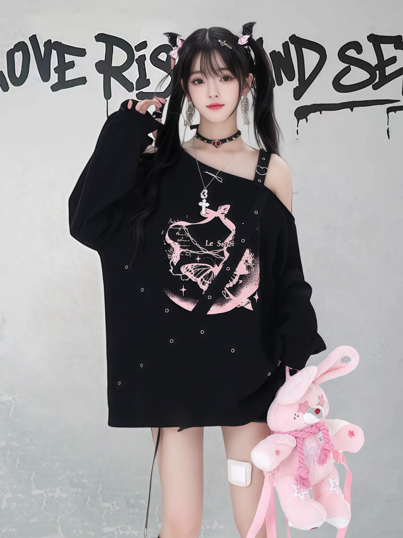 Fashion Highstreet Sweet Cool Subculture Print Sweatshirts Off-Shoulder Long Sleeve Casual Versatile Pullover Tops Women Autumn