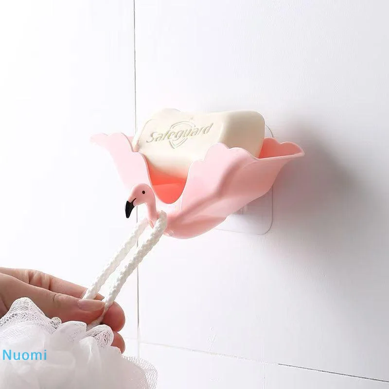 

Creative Flamingo Shape Soap Dish Soap Rack For Shower Bathroom Free Punching Soap Tray Wall Mounted Soap Box Storage Holder