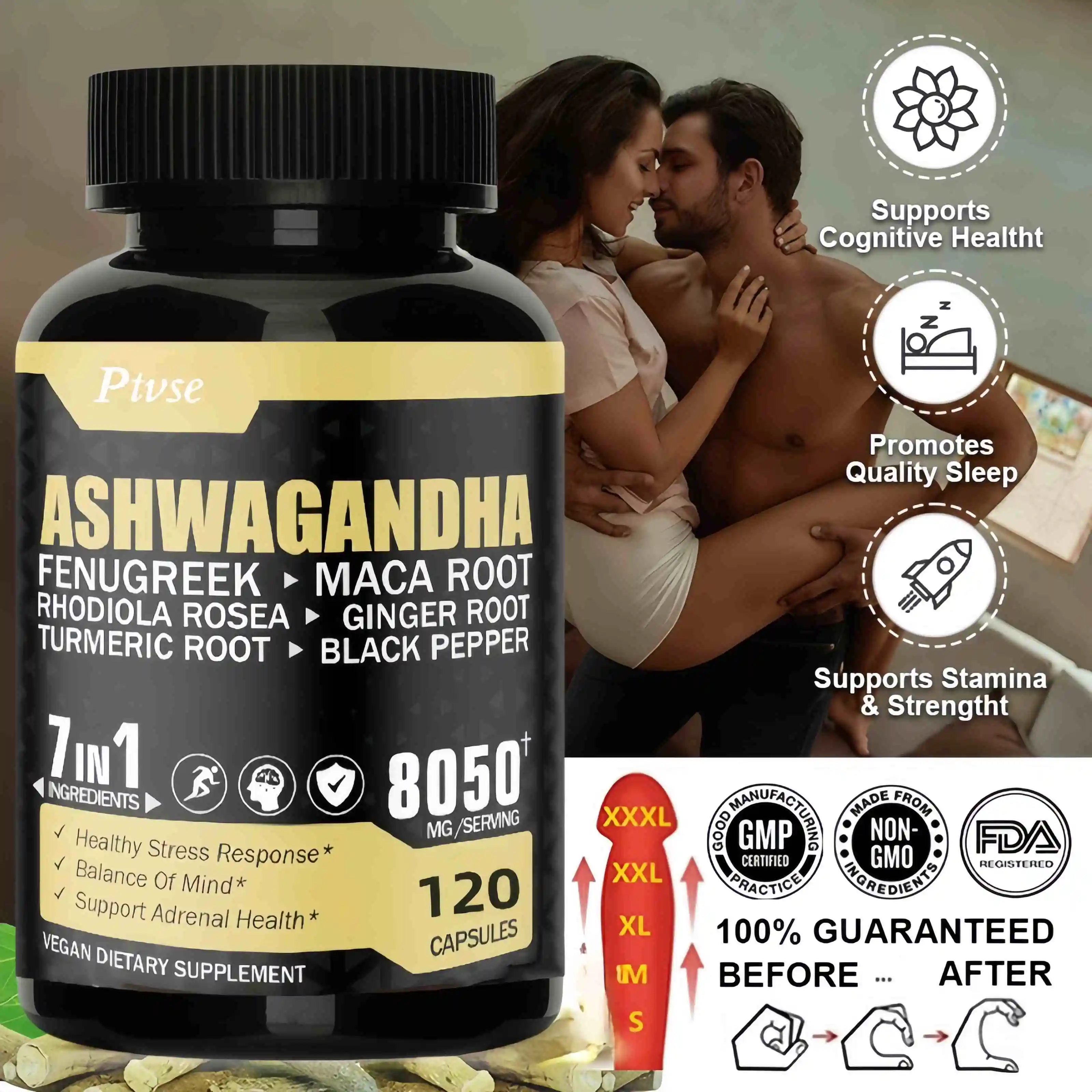 Ashwagandha Capsules Help Brain & Memory & Focus Health Anti Stress Health Sleep Benefit Immunity Vegetarian Capsules