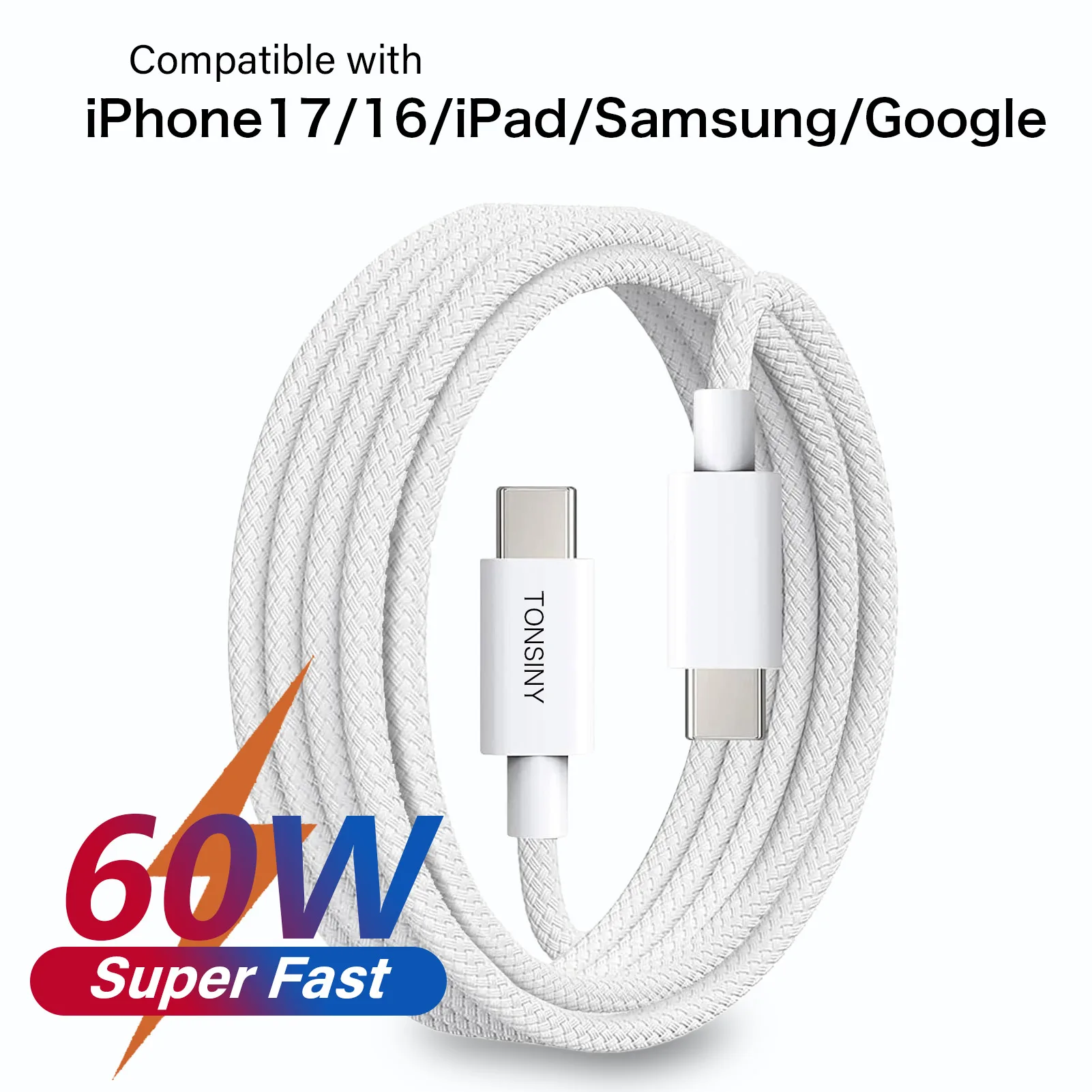 Original pd60w para iphone 17 16 15 ar ipad USB-C para usb c cabo de carregador rápido para xiaomi samsung google honor tipo c cabo do portátil