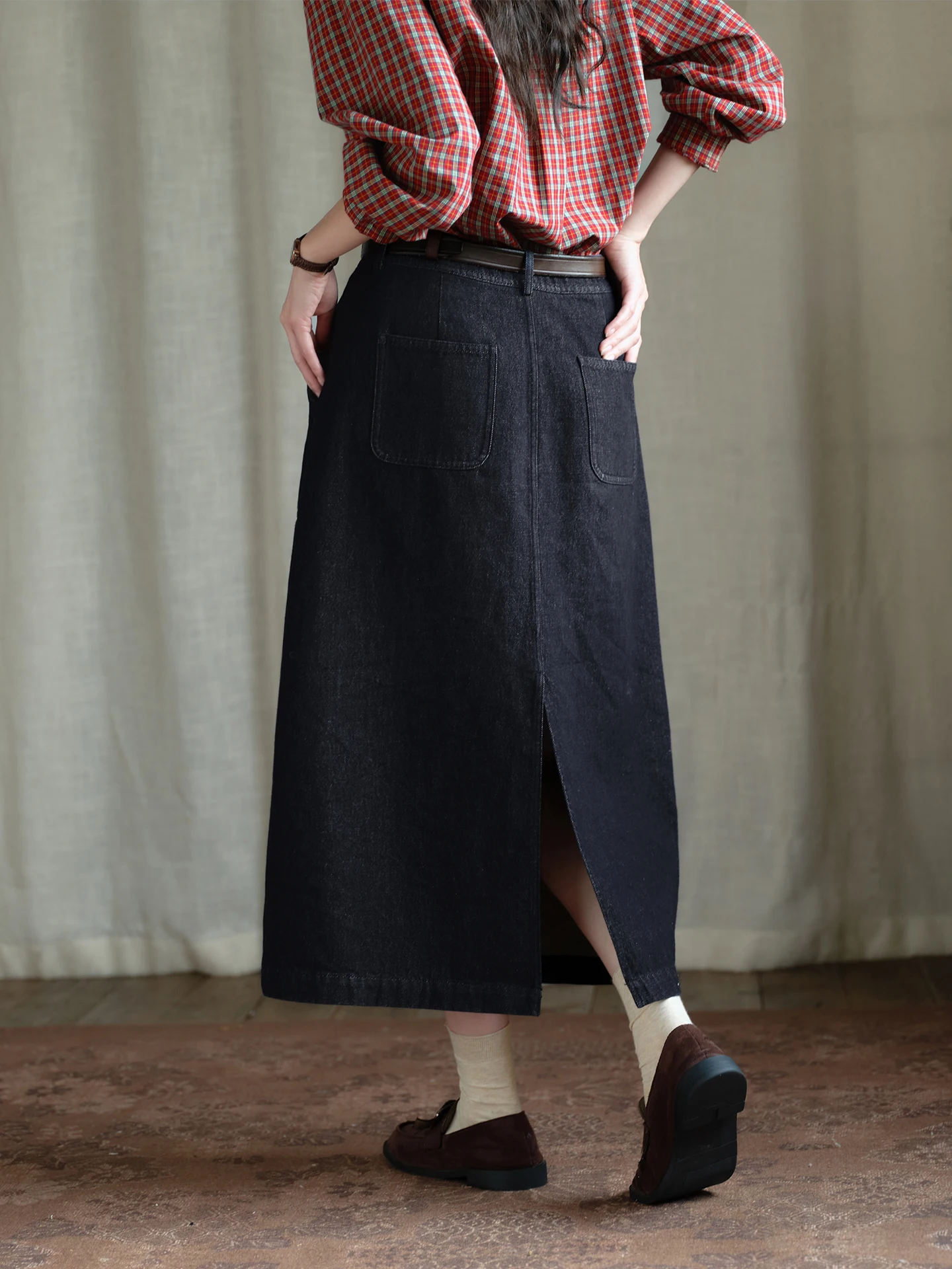 High Waist Cotton Denim Skirt Women's Autumn Fashion Slim Straight Skirt Casual Style Pure Cotton Evening Blue Half-length Skirt