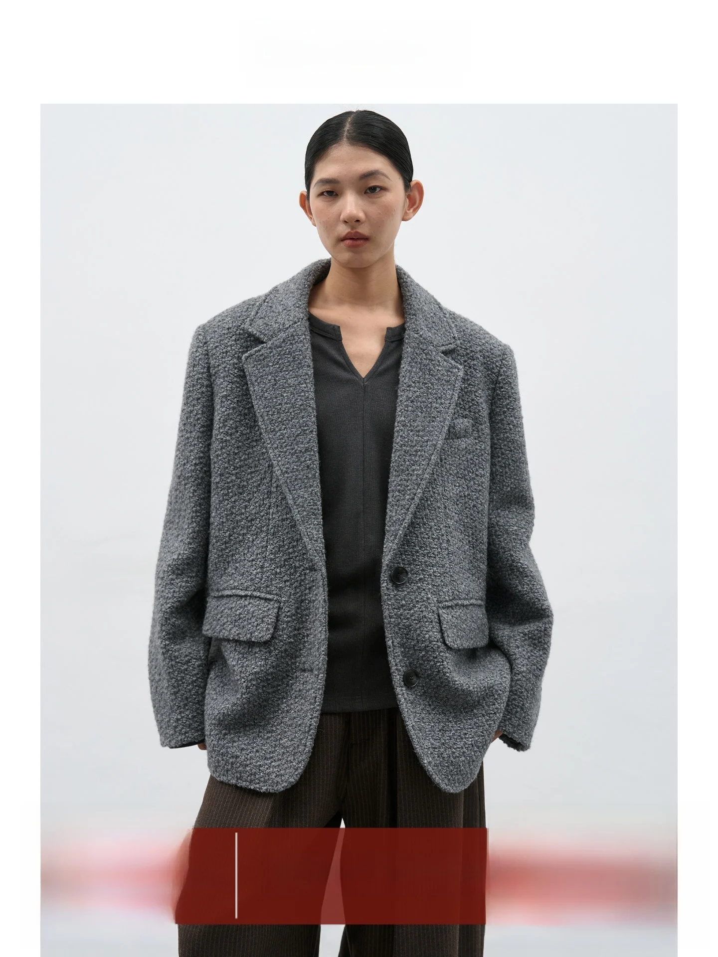 

EIGHTHMONTH ey Texture Woolen Suit Jaet Women's Loose Fit Slimming Vintage Sle Casual Faion Long Sve Coat