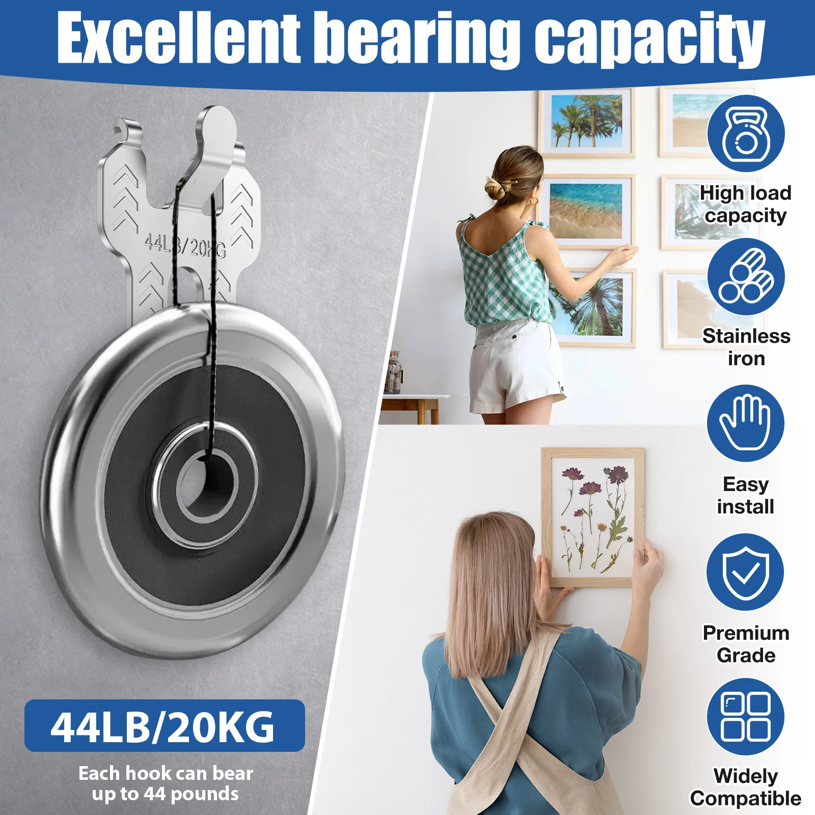 20 Pcs Claw Picture Hangers for Drywall No Damage Wall Hooks for Picture Frames Art Posters Photos Paintings & Mirrors
