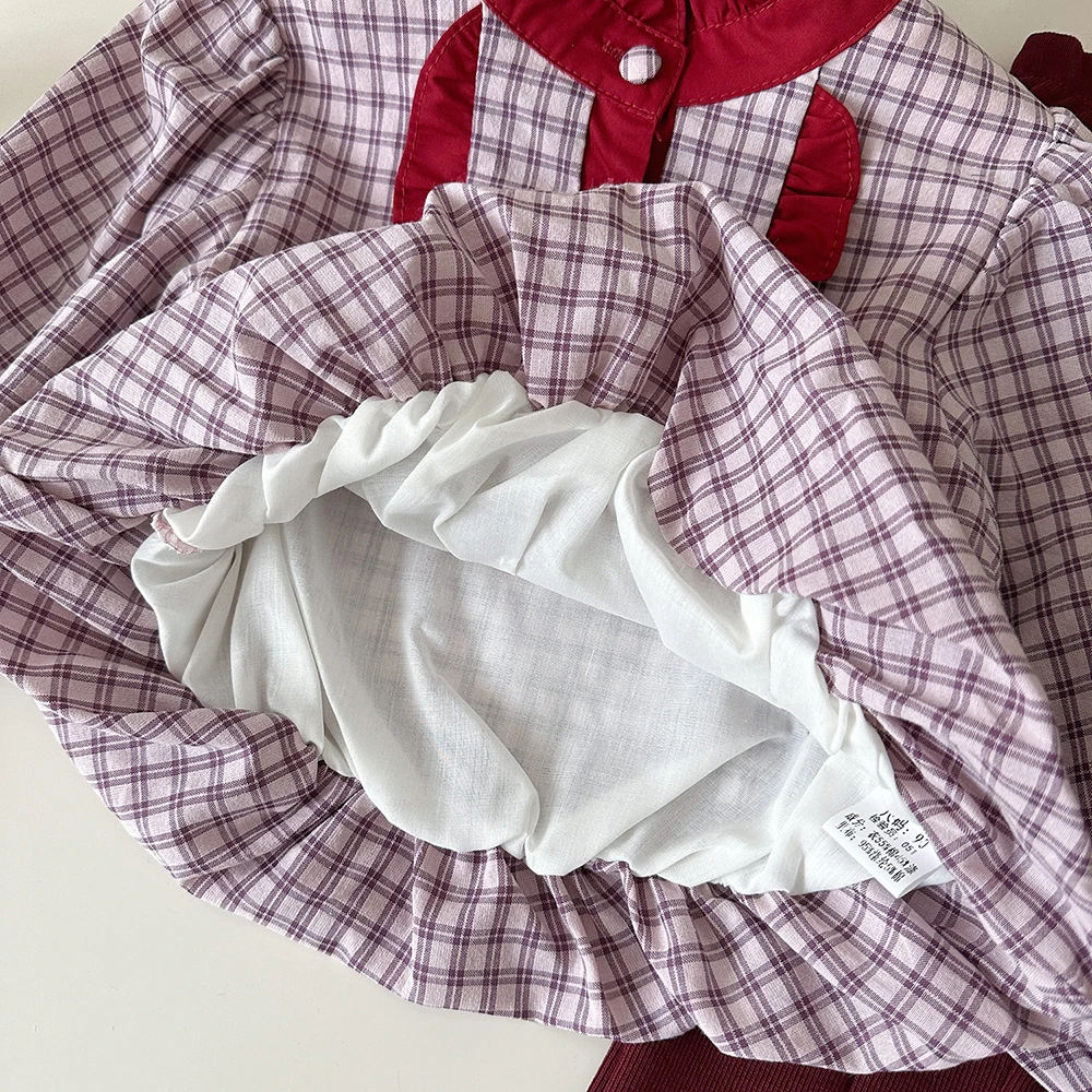 Spring Kids Girls Clothes Sets Long Sleeve Red Plaid Bow Shirts+Flare Pants 2Pcs Children Ruffles Collar Shirt Outfit Suit 2-8T