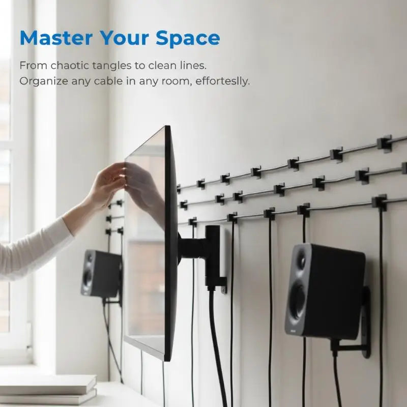 Adhesive Cable Clips 50Pcs Transparent Nylon Wire Organizer Cord Management Clamps for Office Desk Kitchen Bathroom