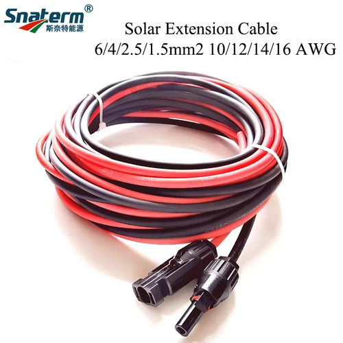 Imagen 2 del producto 1 par de cables de extensión de Panel Solar, Cable de cobre negro y rojo con conector solar, Cable Solar fotovoltaico de 6/4/2,5 mm2 10/12/14 AWG