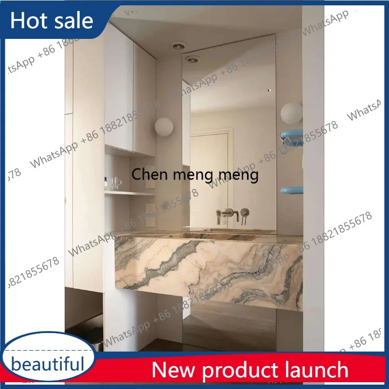 

Настенная раковина M46 Vintage Blush | Глубокая раковина с узким ободом | Итальянский минималистичный бесшовный каменный туалетный столик | Интегрированная ванная комната