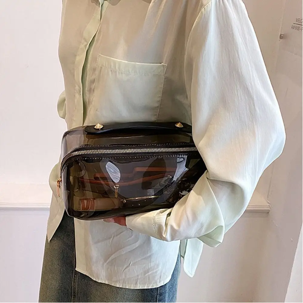 Large Capacity Transparent Makeup Bag Zipper Closure Pillow Shape Women's Washbag Easy Carry-On Waterproof