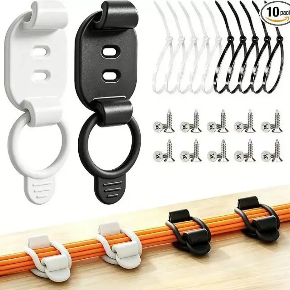 10 Pack Adjustable Cable Clips Elastic Reusable Desktop Cable Management Self-Adhesive Cord Organizer Under Desk