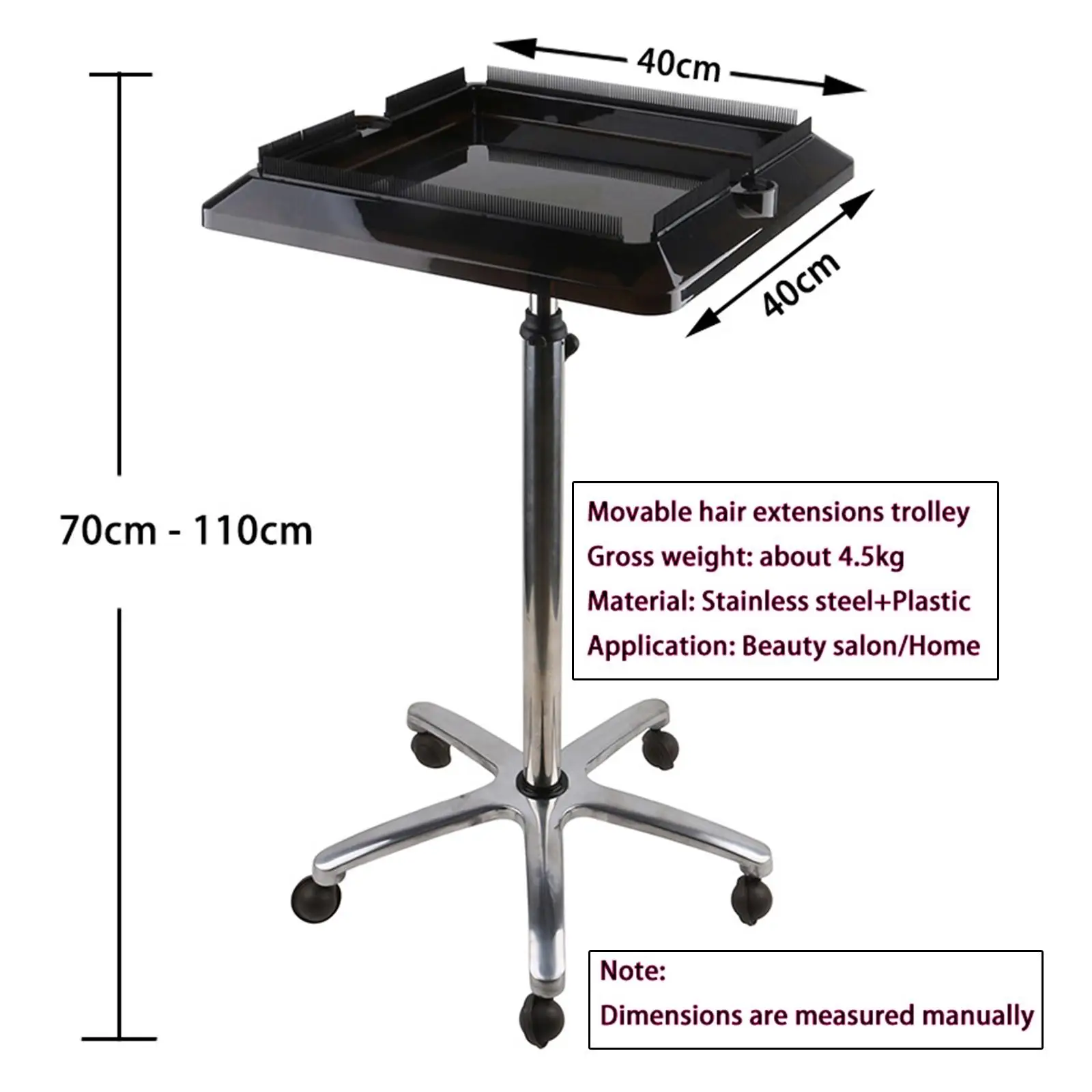 Rolling Hair Salon Tray Cart Adjustable Height Movable Hair Extension Tool Tray Cart