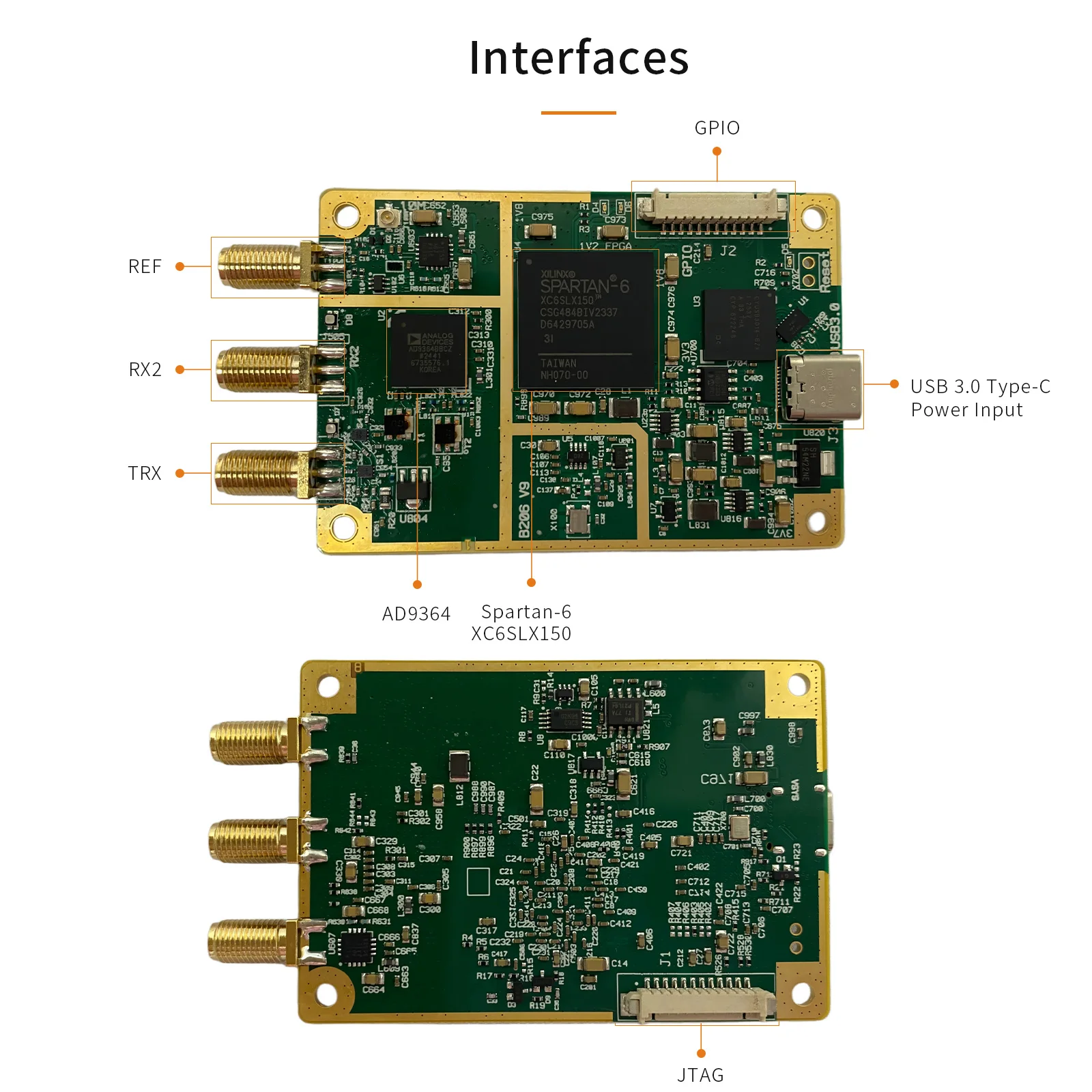 B206-mini-i SDR Software Defined Radio Spartan-6  XC6SLX150 AD9364 USB3.0 Type-C 1TX 1RX USBR B206mini-i