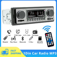 1 Din Car Radio MP3 Player Vintage Dual Knob Digital Bluetooth Audio Radio Multimedia Music USB SD Stereo Play in Dash AUX Input