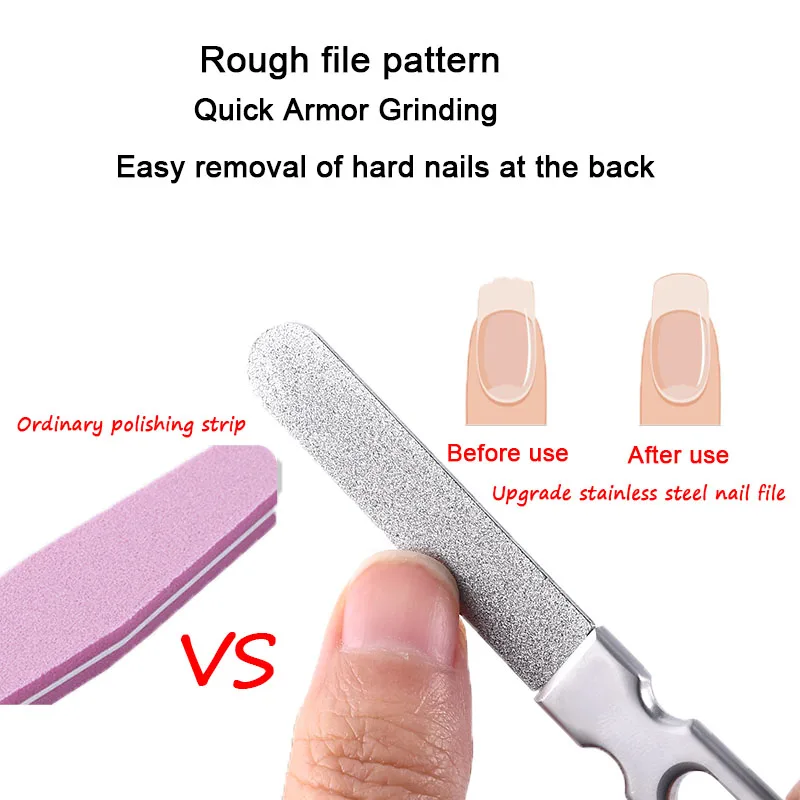 2-piece stainless steel nail file with double-sided anti slip handle