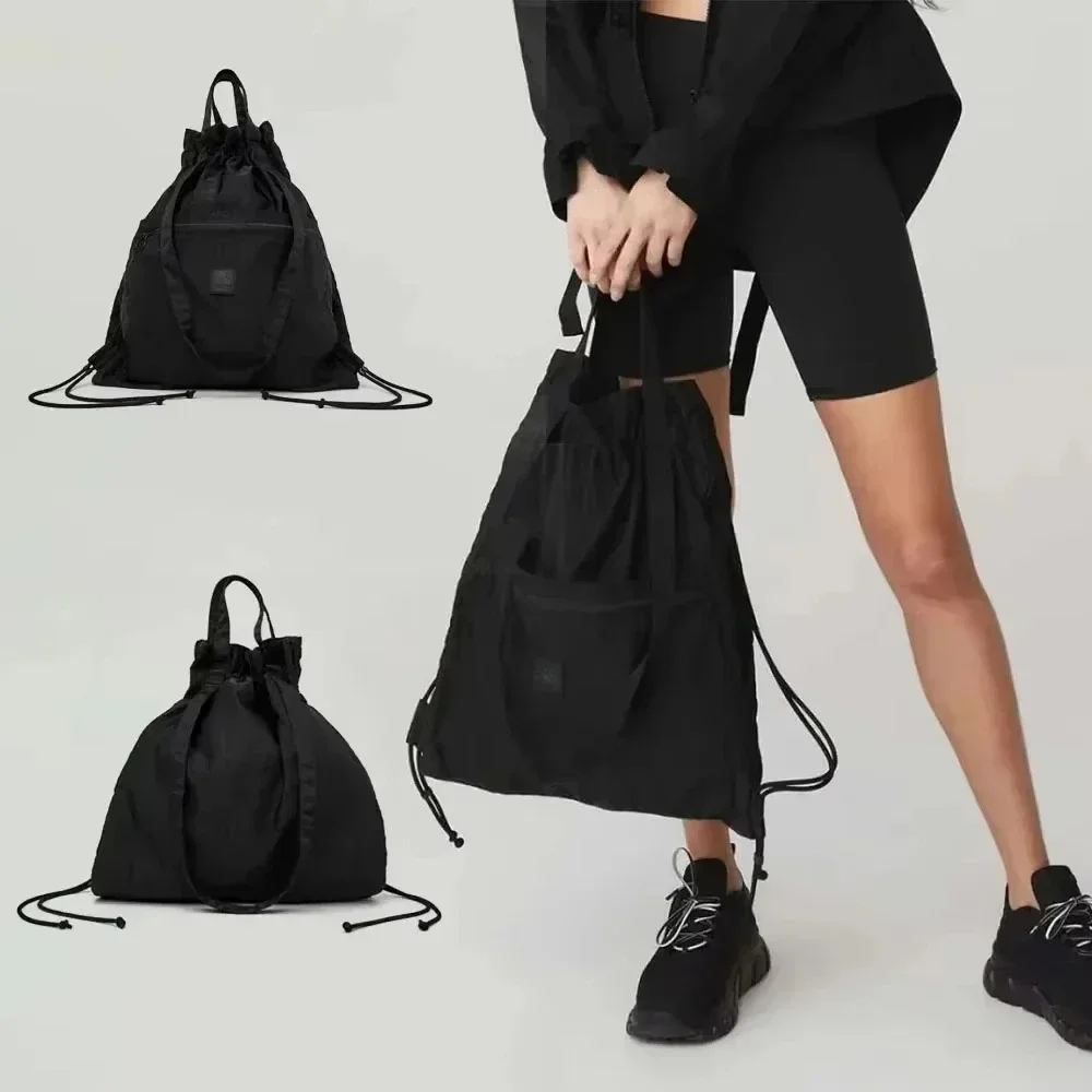 AL Sport Double Drawstring Backpack Black Utility Tote Bag Back Pack Yoga Outdoor Commuting Sports Storage Bag Yoga Sports Bag