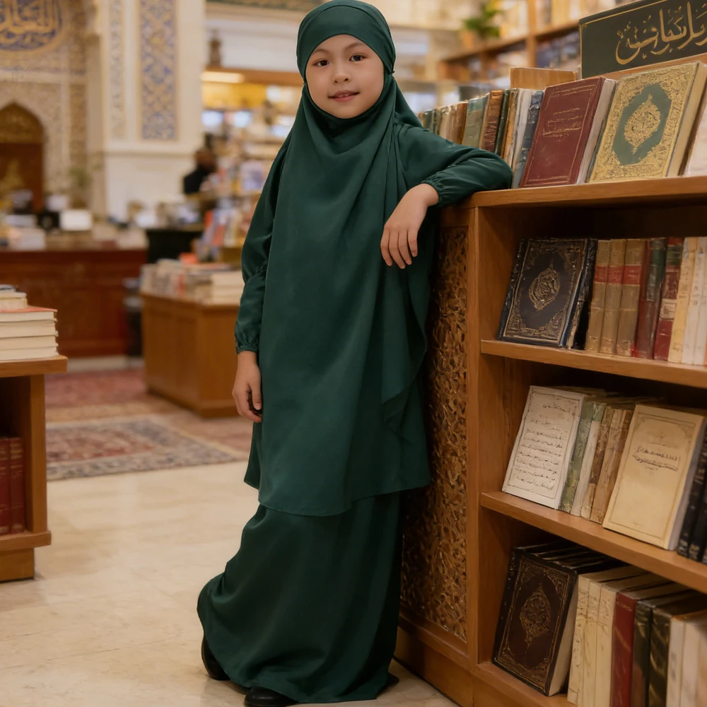 

Детский мусульманский комплект для девочек: Абая, Химар, Исламская одежда для молитв, Турция, Бурка, Кафтан, Хиджаб, Платье для Ид и Рамадана