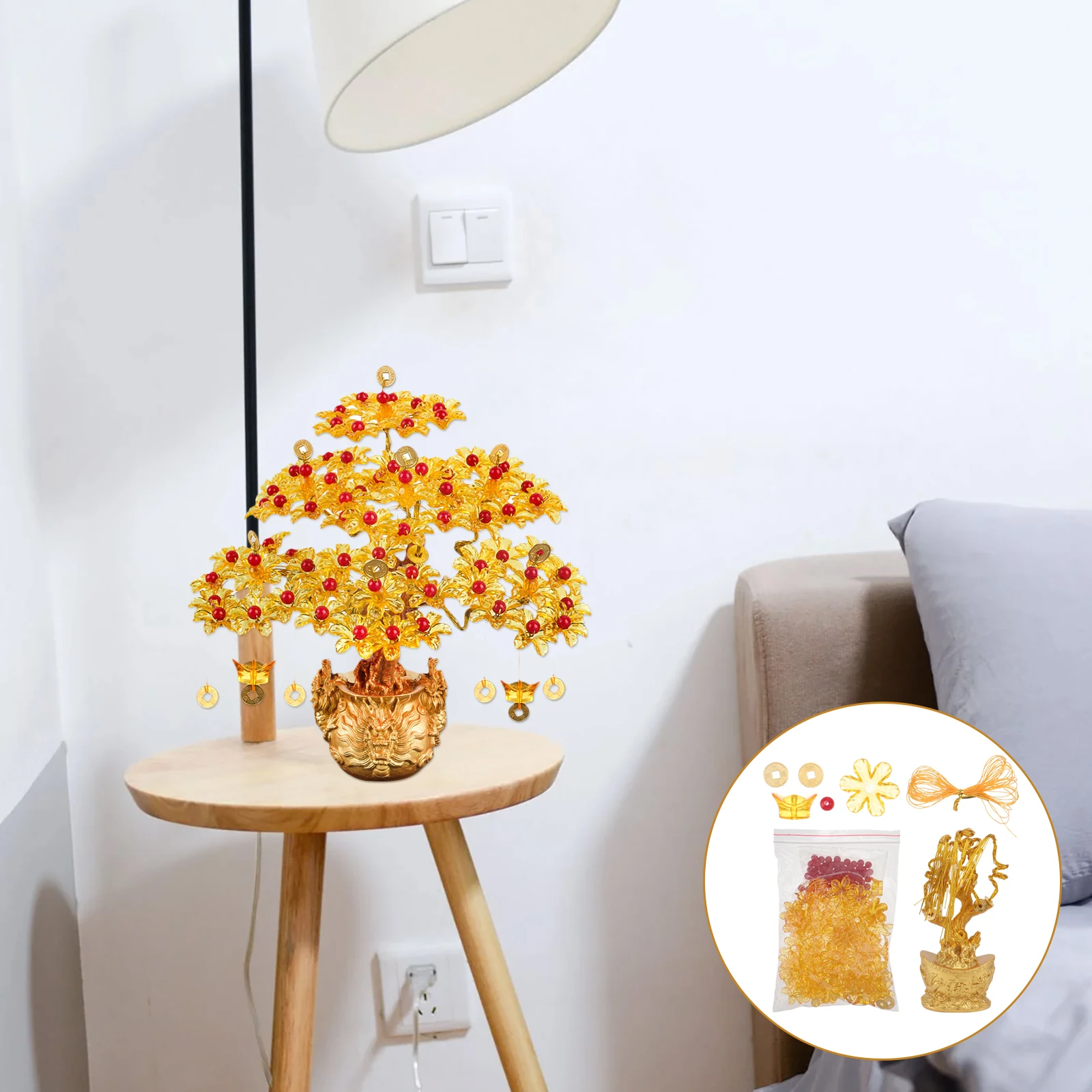 

Fortune Tree Material DIY Beads Bonsai Home Decor Accessory H made Gift Artificial Plant Desktop nament Long Lasting