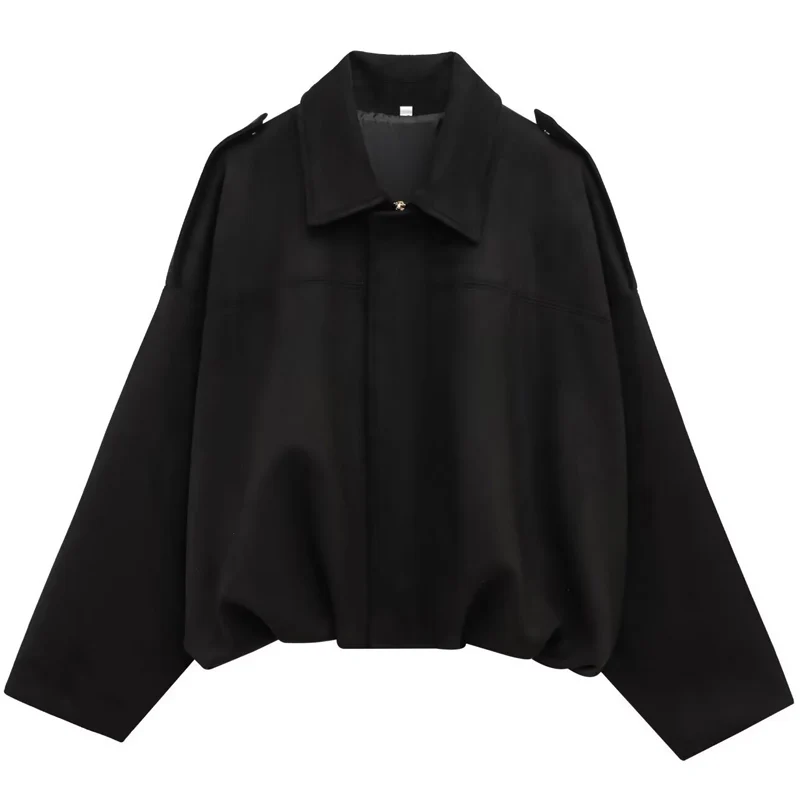 HXAO Suède Cropped Jas Dames Bomberjack Oversized Vleermuismouwen Outerwears Lady Casual Losse Jas Street Style Jassen