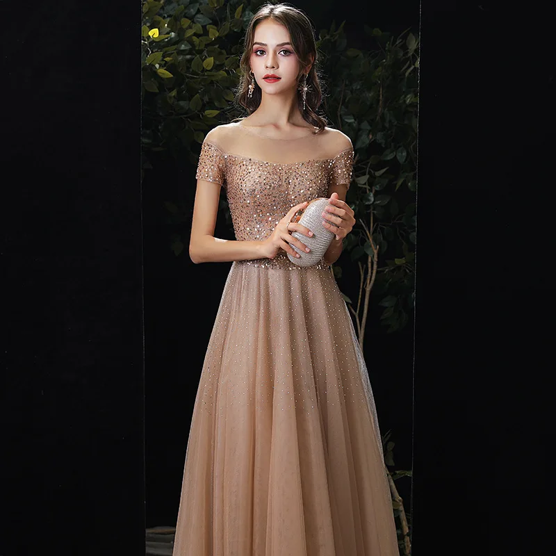 golden long dress for party Gold A-Line Tulle Gold Sequin Long Prom Dress, Gold Long Evening Dress –  formalgowns