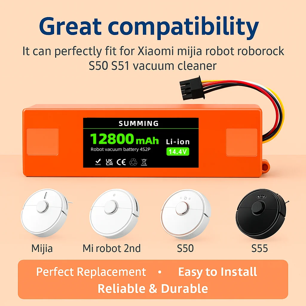

High Power 12800mAh Battery Replacement for Xiaomi MIJIA Mi Robot Mop 2 Pro D099-4S2P S1-260-4S2P MJSTS1 C101 Cleaner