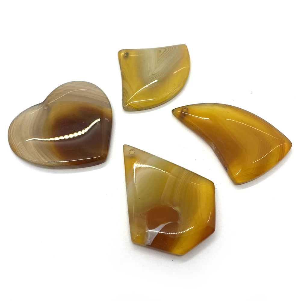 Hot Selling 5pcs/lot Natural Stone Yellow Stripe Agate Geometry Original Agate  Applicable To DIY Halo Healing Jewelry Necklace