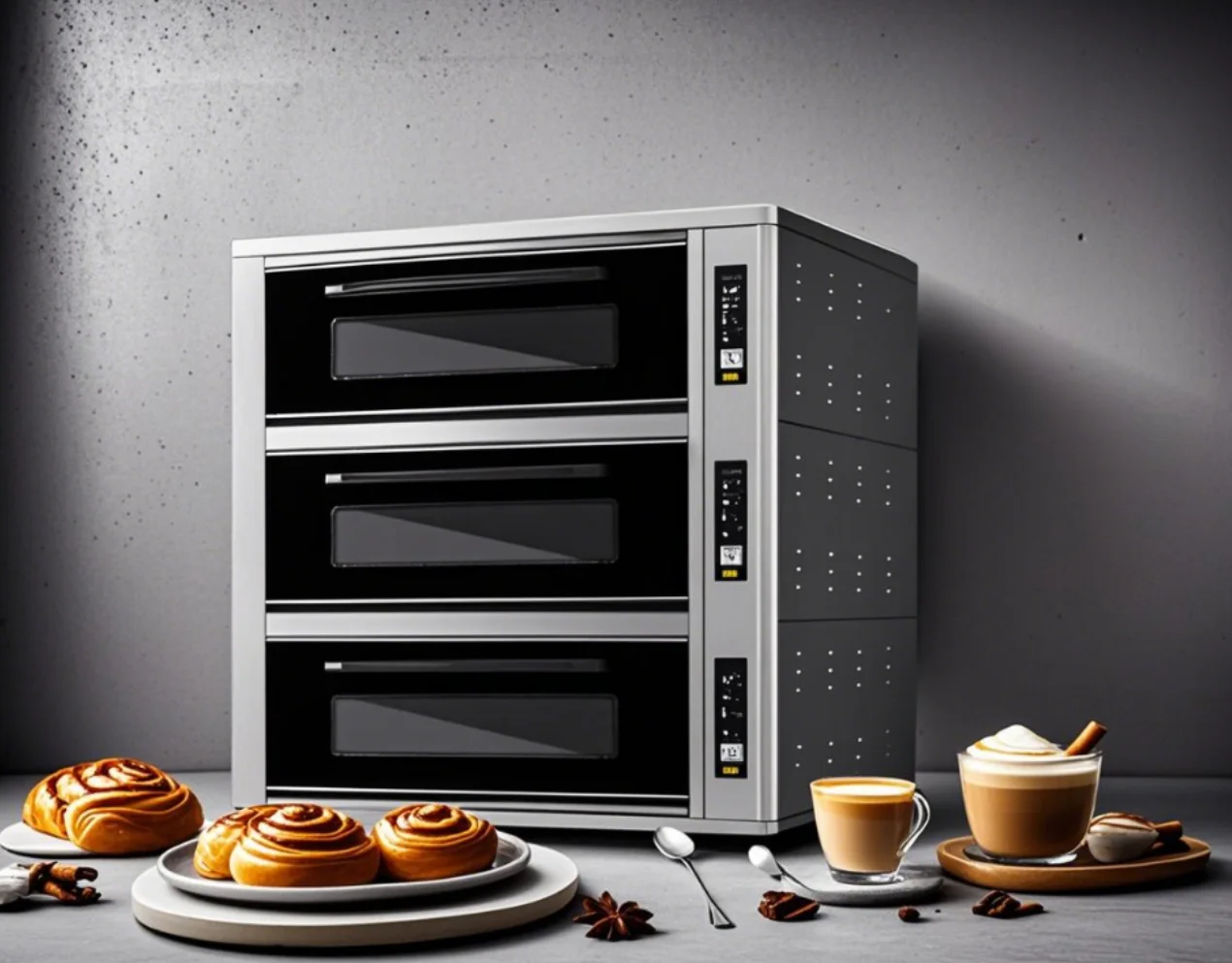 التجارية 350 ℃   فرن بيتزا فرن بيتزا جديد ثلاثي الطبقات من حجر البلاط فرن متعدد الوظائف لبيتزا الكرواسون