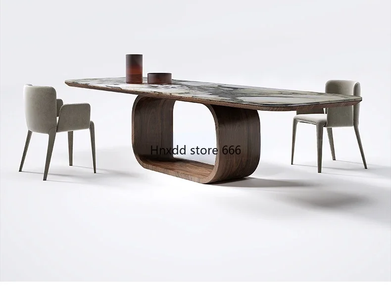 Modern simple light luxury retro walnut color creative designer dining table