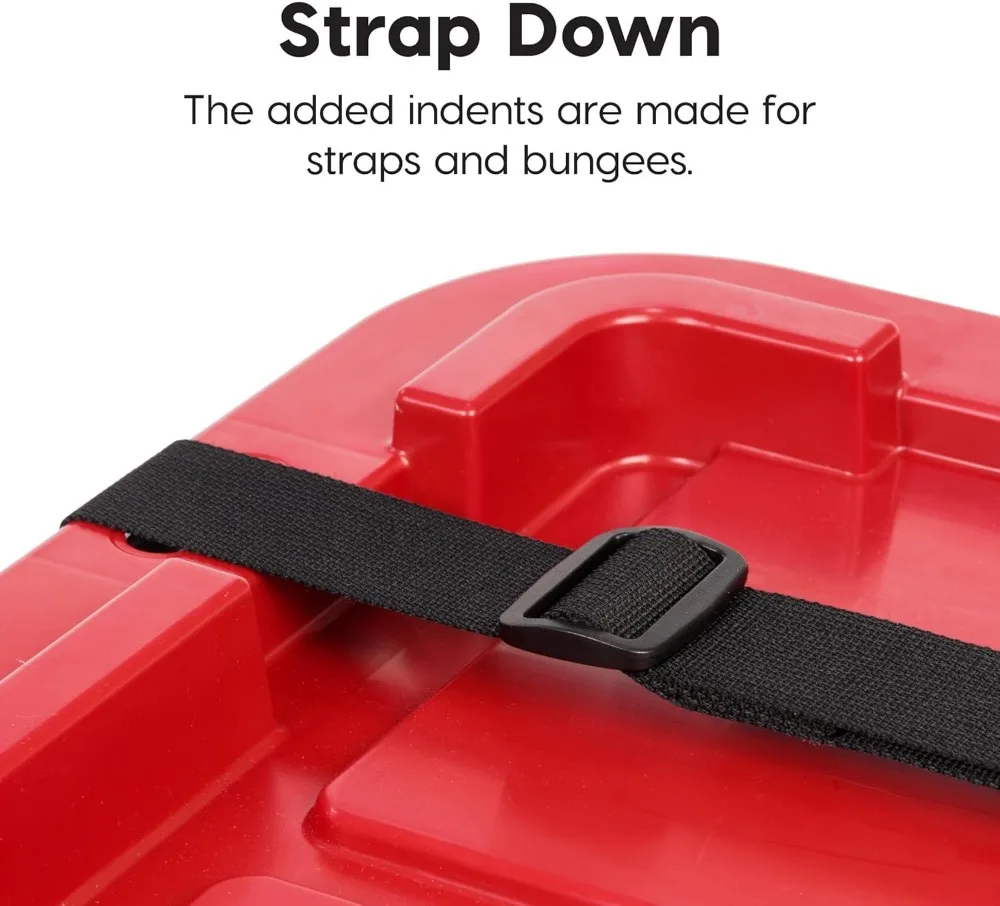 Contenitori portaoggetti per cassetta degli attrezzi per letto di camion per carichi pesanti da 27 galloni con coperchi, confezione da 4, prodotti negli Stati Uniti, vasche industriali impilabili con serratura