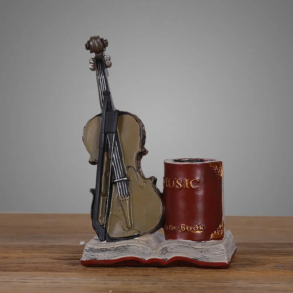 Desktop Pen Organizer Vintage Saxophone Violin Pen Holder Resin Musical Instrument Desk Organizer Weighted Pencil for Office