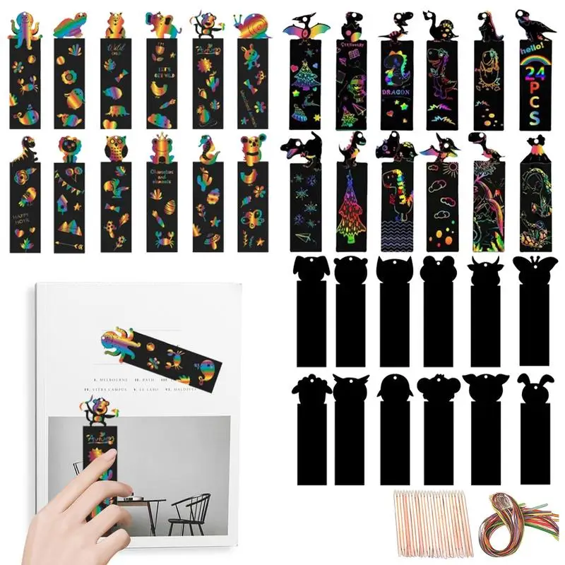 Scratch Bookmarks For Kids 36pcs DIY Scratch Off Bookmark For Children Students Stationery Party Favors Hands-On Bookmark Art