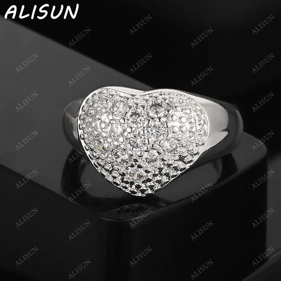 

ALISUN 925 Sterling Silver Size 7-10 Zircons Heart Ring For Women Fashion Jewelry Charm Grace Wedding Engagement Accessories