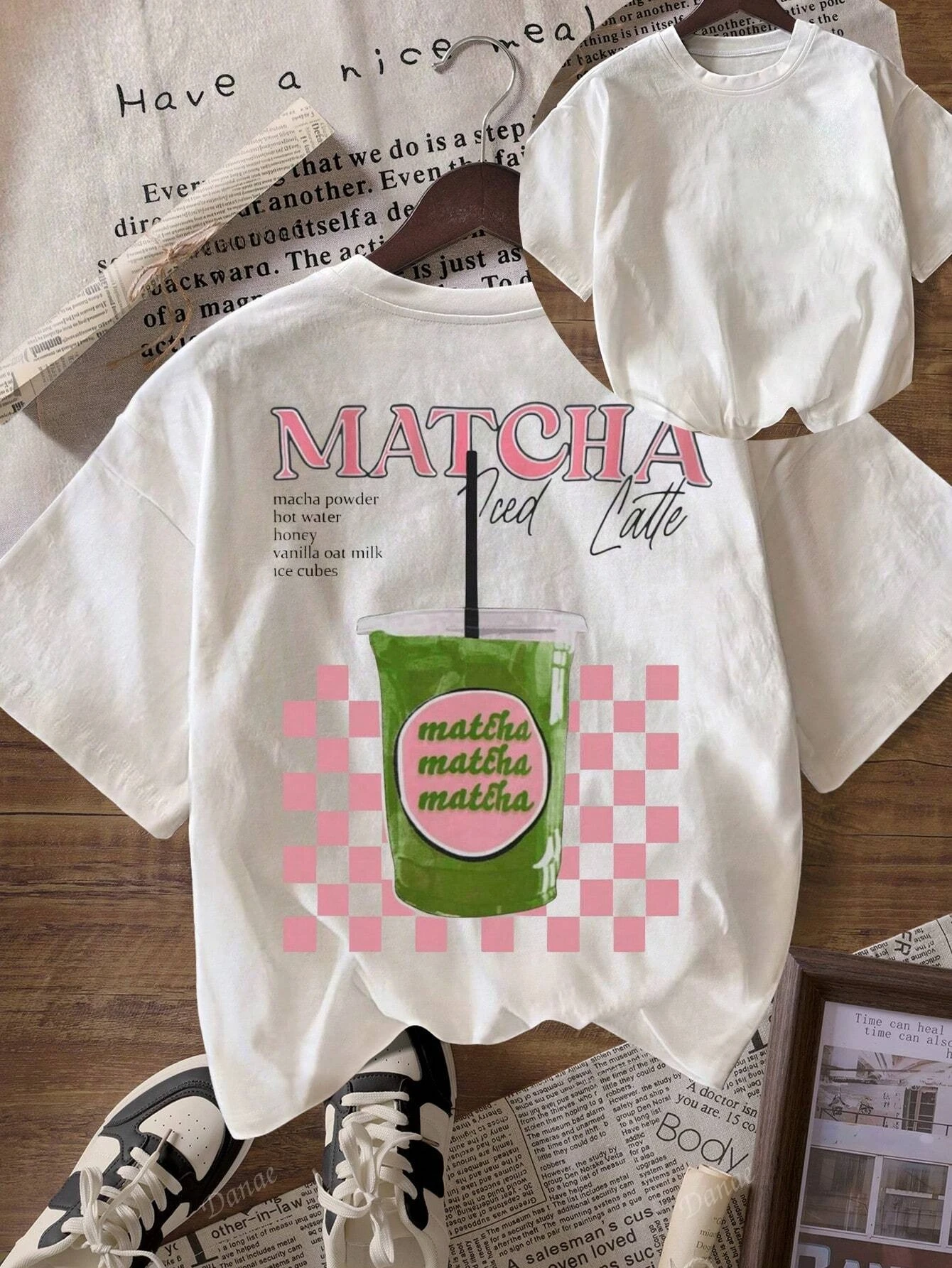 

Cute Matcha Lover Egirl Retro Streetwear Top Matcha Latte Back Print Loose T-Shirt for Women Y2K Aesthetic Casual Clothing