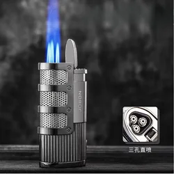 New JOBON Metal Outdoor Windproof Butane Gas Lighter Blue Flame 3 Torch Straight Turbo Jet Cigar Lighter Cigar Cutter Men's Gift