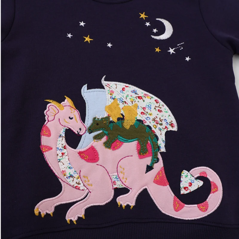 Jumping Meters 2-7T Girls Sweatshirts Dragon Applique Toddler Clothing Hooded Tops Autumn Spring Chidren\'s Shirts Baby Costume