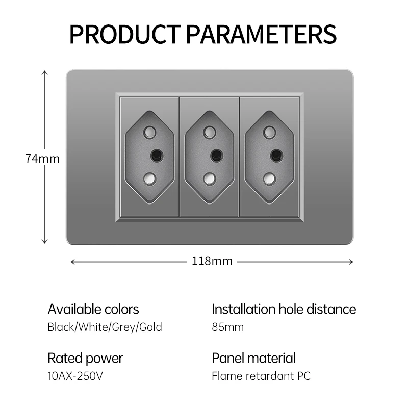 ELEGAN-Prise de courant Brésil avec USB Type-C, panneau PC, Italie, UE, BLODC, 5V, 2.1A, chargeur rapide, 118x72mm