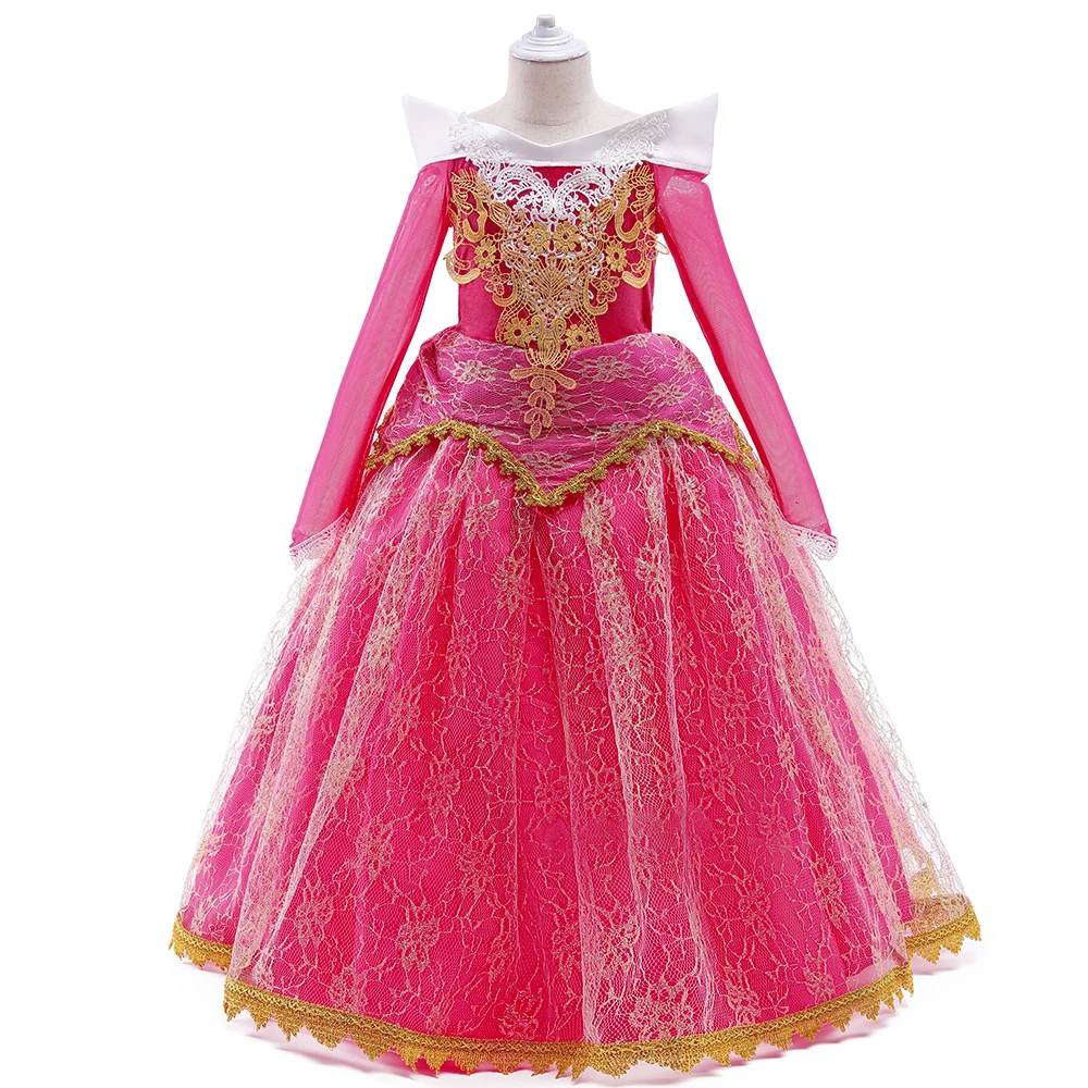 Girls Sleeping Beauty Aurora Carnival Cosplay Halloween Costumes Pink Birthday Gown Fancy Princess Party Dress Children Clothing