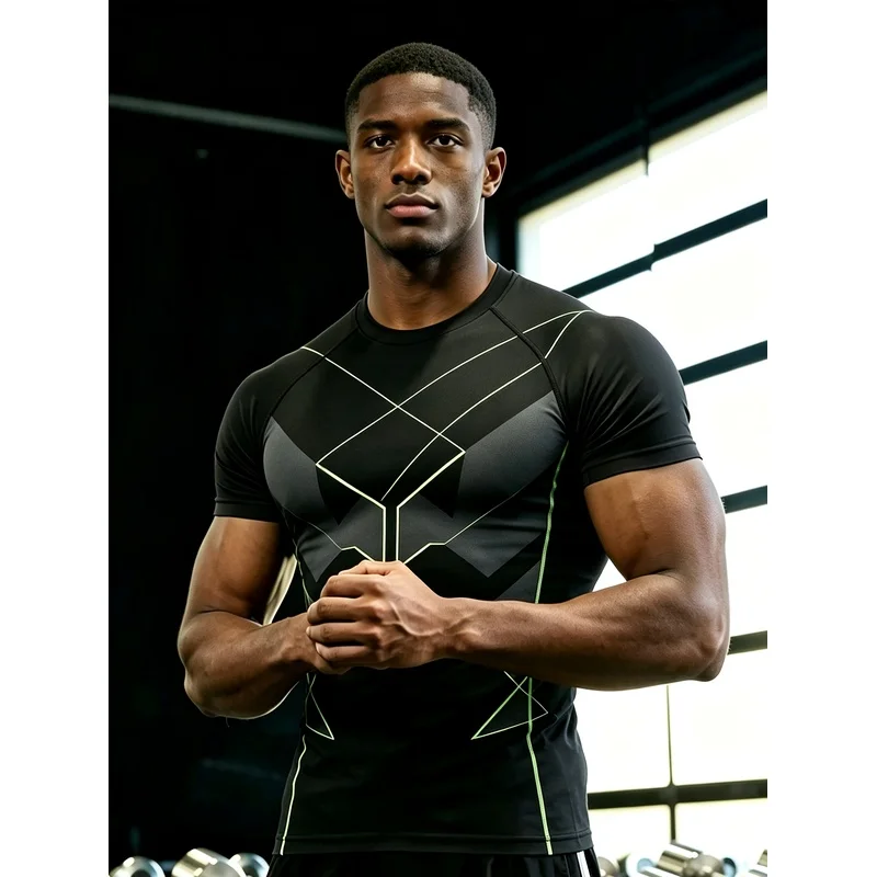 Men's round neck tight-fitting short-sleeved shirt T T-shirt gym strength training outdoor running sporty style