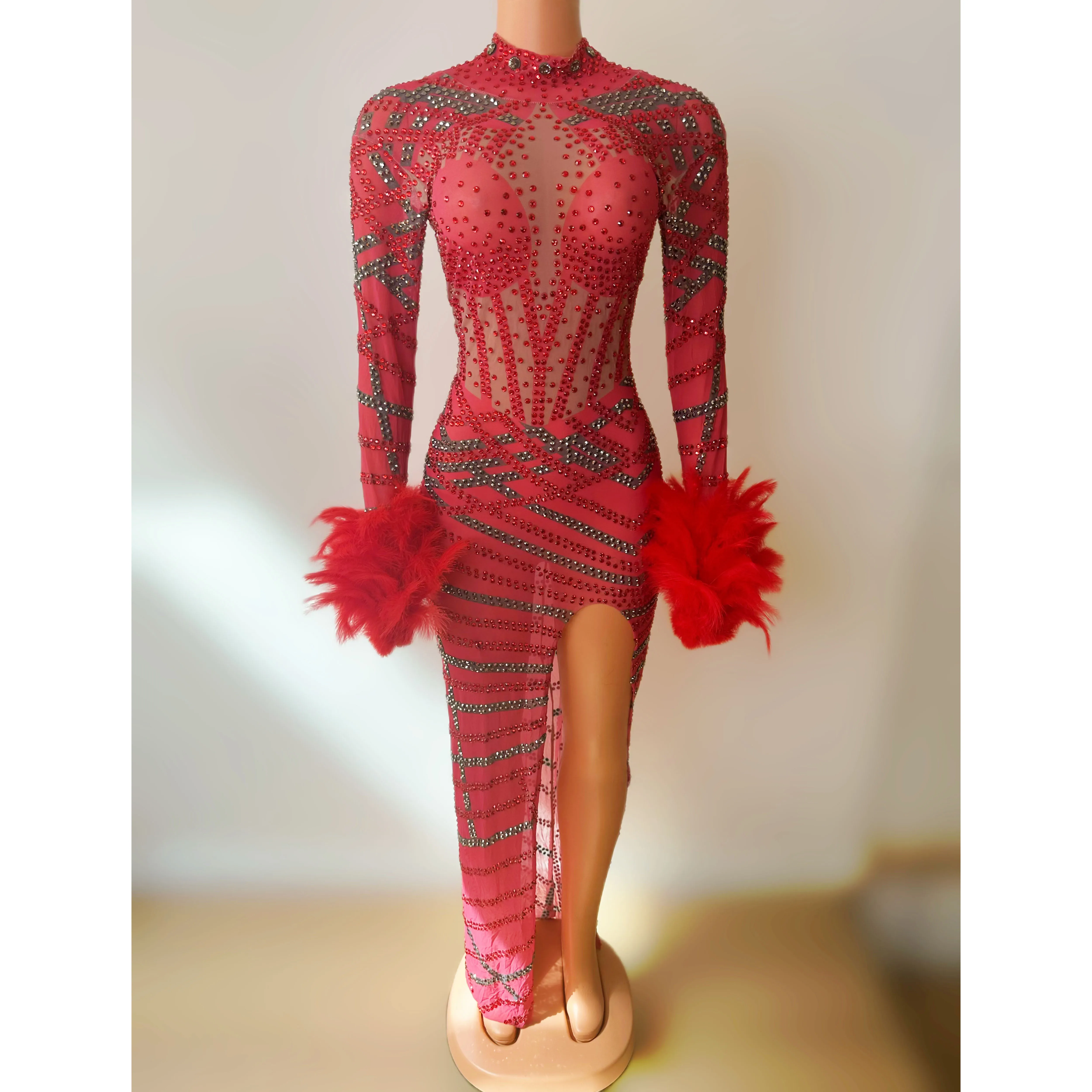 

Red Female Gogo Dancer Outfit nightclub bar Club Stage Costume Glitter Costume Party Dresses Sexy Women Festival Outfit