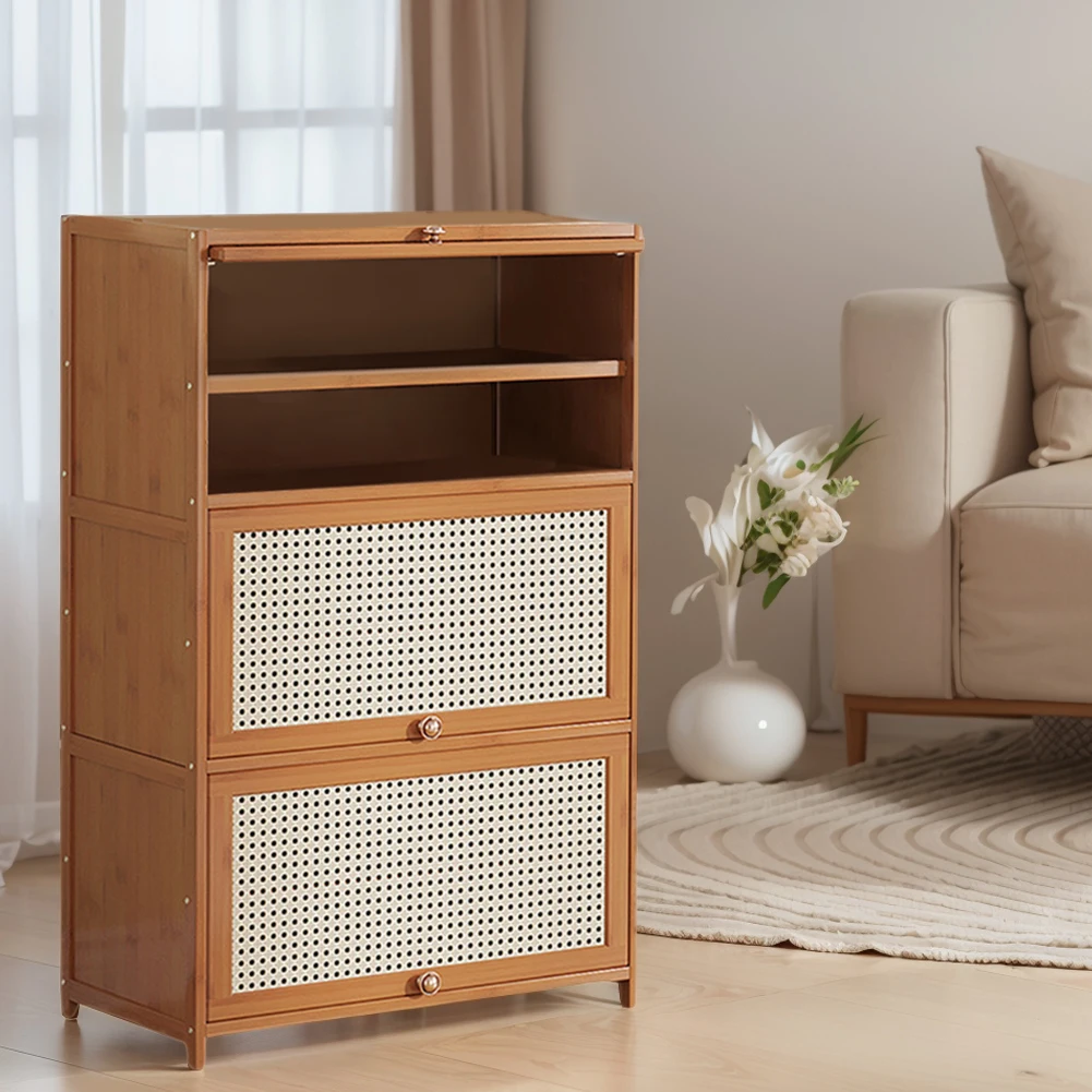 

Modern Hidden Shoe Cabinet with 2 Flip Drawers & Door Shoe Storage Cabinet Freestanding Shoe Organizer Rack for Home Living Room