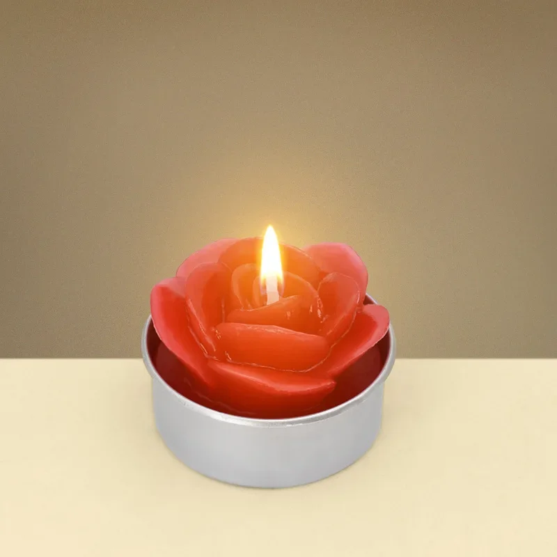 6-Pack Romantic Red Rose-Shaped Tea Lamp Wax Candles Smokeless Safe for Wedding Proposal Party Dates Home Decor