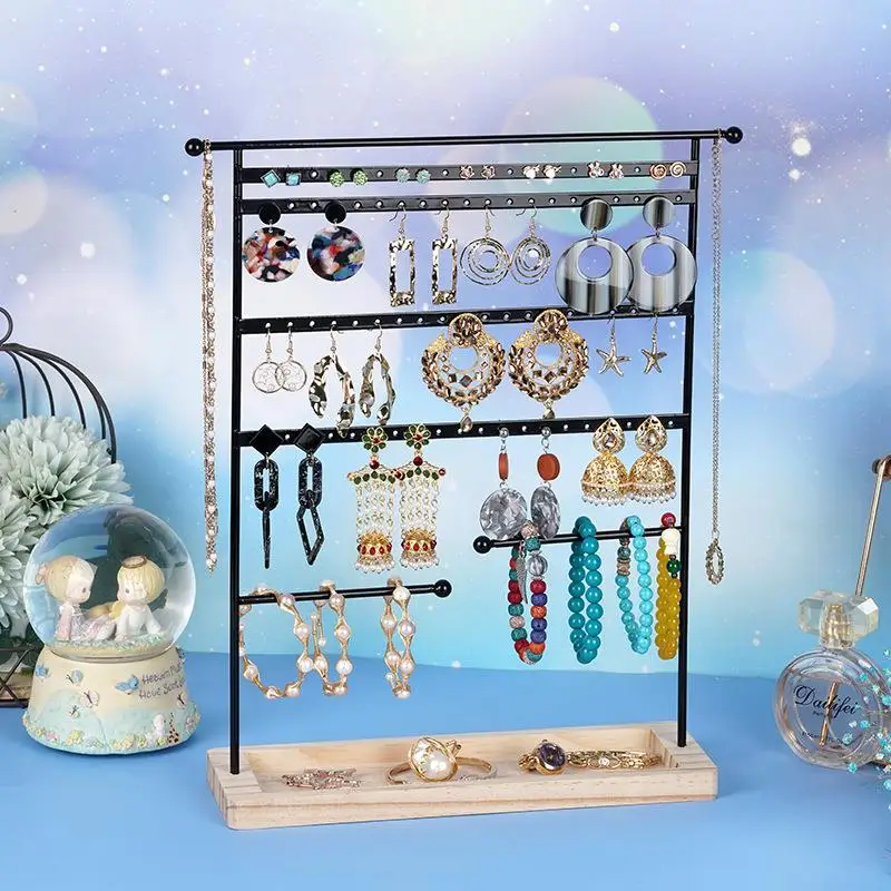 

Jewelry Organizer Display Stand Earrings Necklace Bracelets Storage Rack Organizer DIY Jewelry Display Stand With Wooden Base