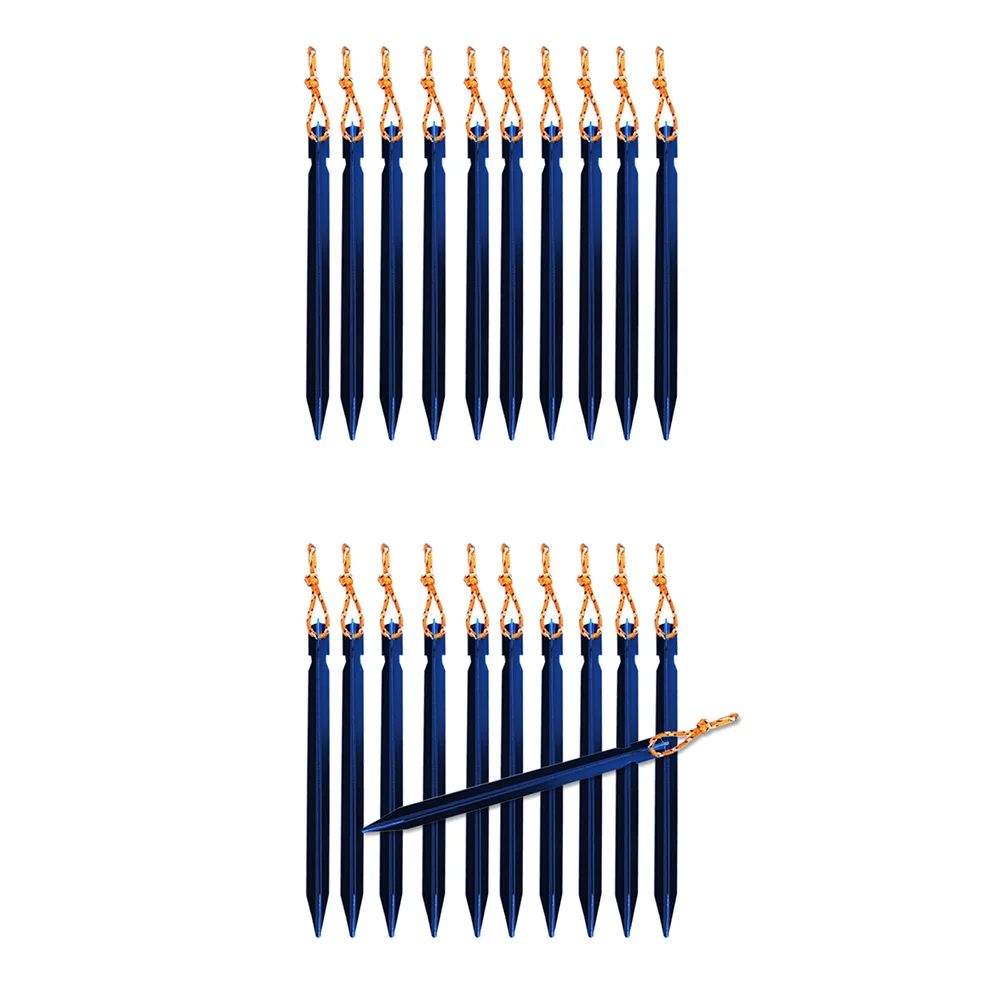 

10pcs 18CM Aluminum V-shape Awning Tent Peg with String Snow Peg Sand Peg for Pitching Tent (Blue) Aluminium peg