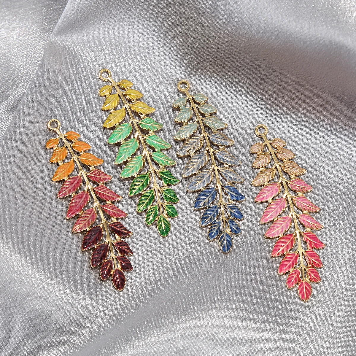 

5pcs Stainless Steel Gradient Charms Pendant Enamel Leaves Pendants For DIY Jewelry Earring Necklace Accessories 20*60mm