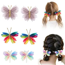 2pcs/set Colorful Butterfly Hair Clips for Baby Girls Cute Flocking Hairpins Children Barrettes Kids Headwear Hair Accessories