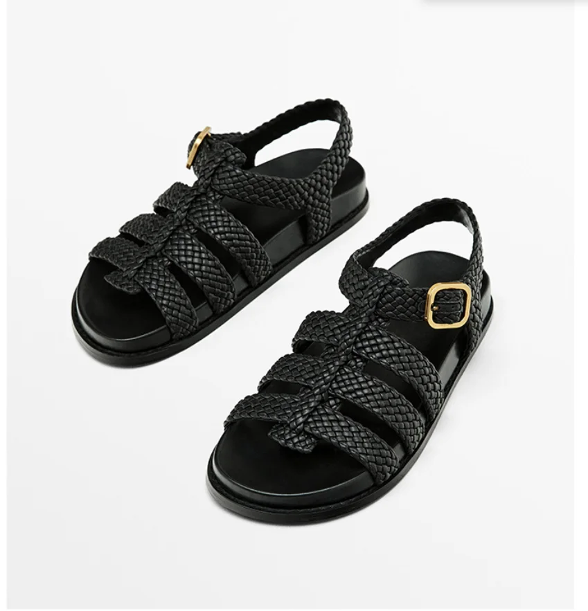 

Summer 2025 Casual Flats Women Thick Sole Platform Flat Shoes Rope Knit Weave Gladiator Sandals Sport Open Toe Sandalias Mujer