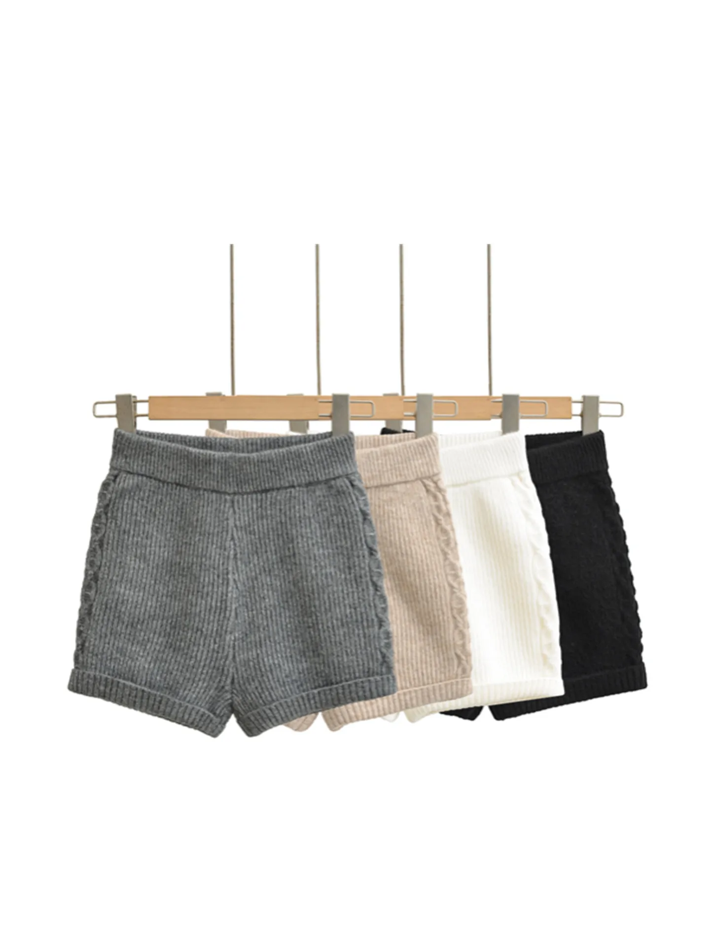 American Retro Deep ey Ultra orts tejido de lana cintura elástica pantalones de abrigo Faionable para mujer pantalones de cintura alta