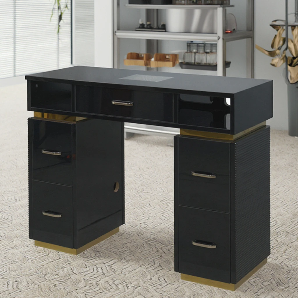 Salon Manicure Furniture Tech Art Modern Black Nail Desk Table With Dust Collector