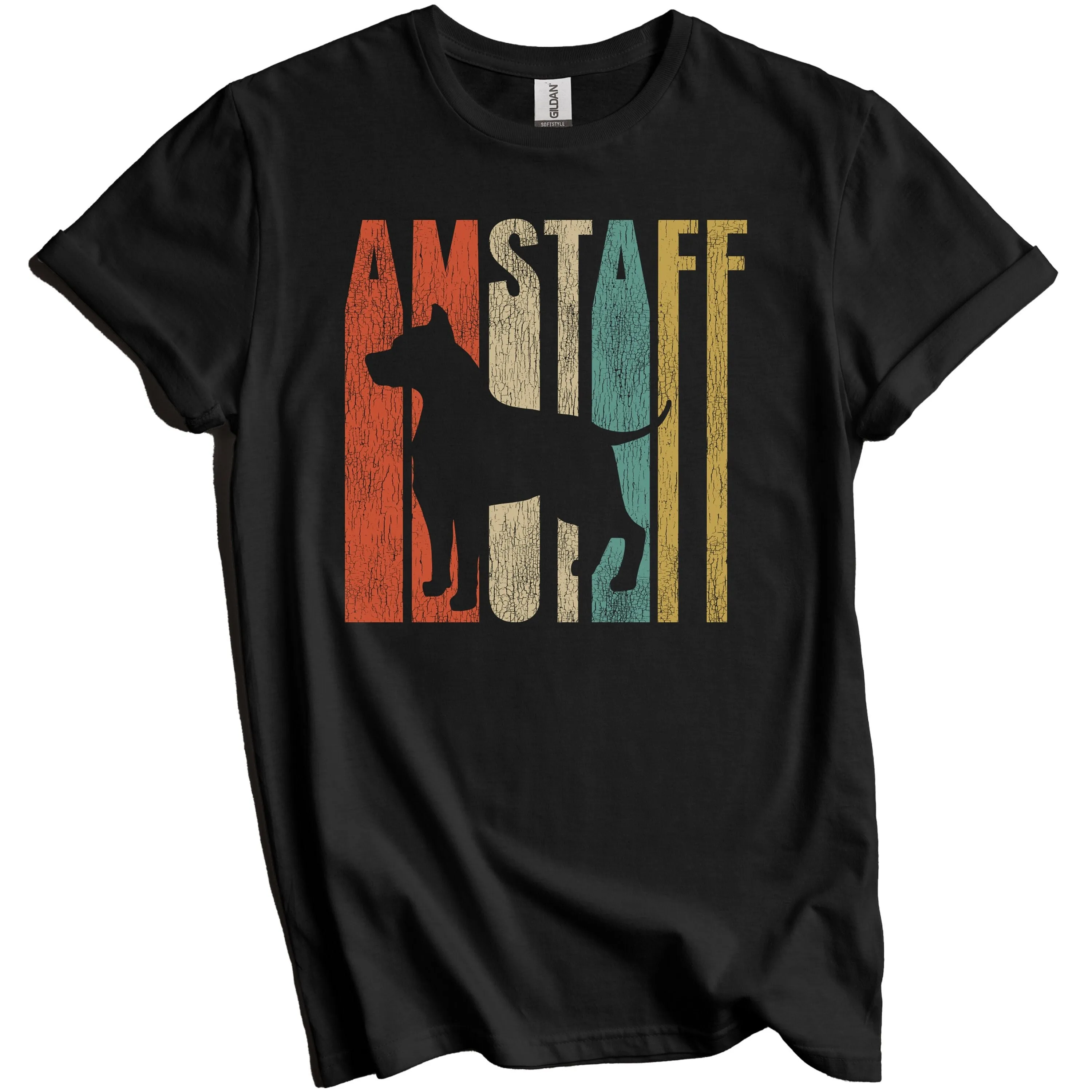 Amstaff T Shirt Retro American Staffordshire Terrier For Owner Vintage Style Dog Silhouette Cracked Worn Distressed